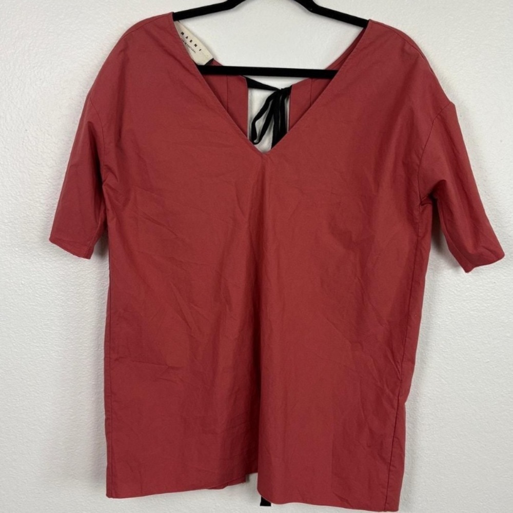 Marni Rose-Red V-Neck Tie-Back Blouse